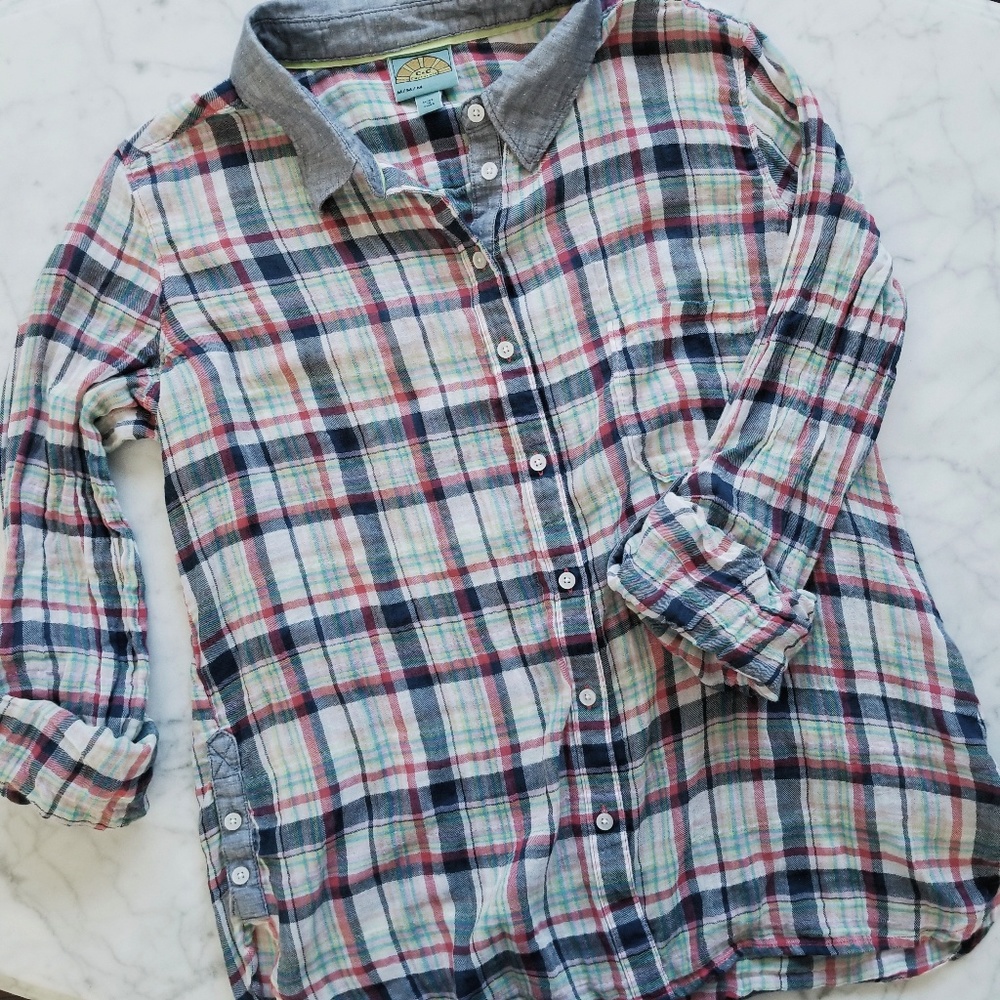 🌿C&C California Crinkle Tennis Plaid Button Up - Picture 4 of 8